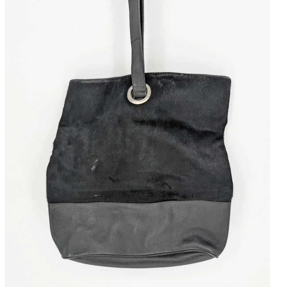 Tote Le Monde Backpack Shoulder Bag Black Leather Calf Hair Lagenlook Boho Chic